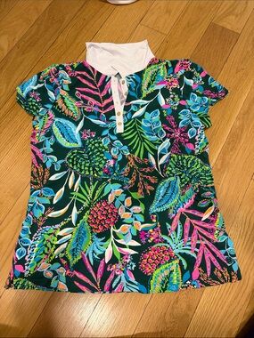 Lilly Pulitzer Tropical Print Golf Polo in Navy, Pink, Green & Blue